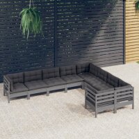 vidaXL 9-tlg. Garten-Lounge-Set mit Kissen Grau Kiefernholz