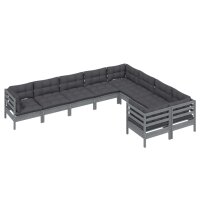 vidaXL 9-tlg. Garten-Lounge-Set mit Kissen Grau Kiefernholz