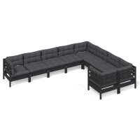 vidaXL 9-tlg. Garten-Lounge-Set mit Kissen Schwarz Kiefernholz