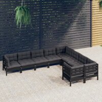 vidaXL 9-tlg. Garten-Lounge-Set mit Kissen Schwarz Kiefernholz