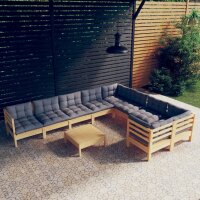 vidaXL 10-tlg. Garten-Lounge-Set mit Grauen Kissen...