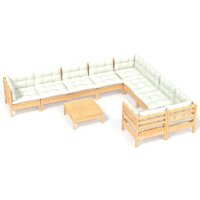 vidaXL 10-tlg. Garten-Lounge-Set mit Creme Kissen Kiefernholz