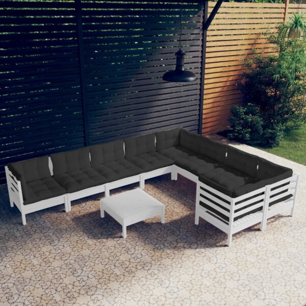 vidaXL 10-tlg. Garten-Lounge-Set mit Kissen Wei&szlig; Kiefernholz