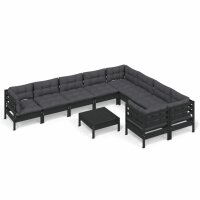 vidaXL 10-tlg. Garten-Lounge-Set mit Kissen Schwarz...