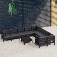 vidaXL 10-tlg. Garten-Lounge-Set mit Kissen Schwarz...