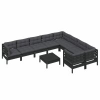 vidaXL 10-tlg. Garten-Lounge-Set mit Kissen Schwarz Kiefernholz