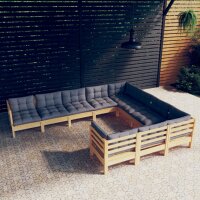 vidaXL 10-tlg. Garten-Lounge-Set mit Grauen Kissen...