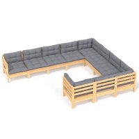 vidaXL 10-tlg. Garten-Lounge-Set mit Grauen Kissen...