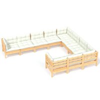 vidaXL 10-tlg. Garten-Lounge-Set mit Creme Kissen Kiefernholz