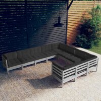 vidaXL 10-tlg. Garten-Lounge-Set mit Kissen Grau Kiefernholz