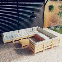 vidaXL 11-tlg. Garten-Lounge-Set mit Creme Kissen Kiefernholz