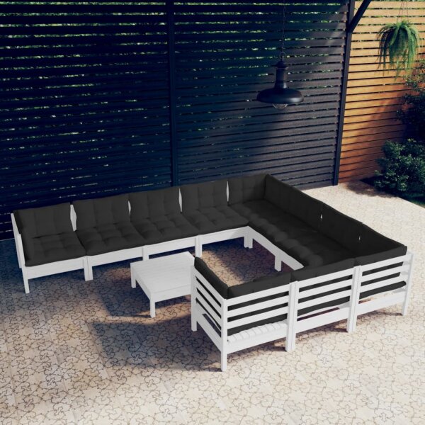 vidaXL 11-tlg. Garten-Lounge-Set mit Kissen Wei&szlig; Kiefernholz