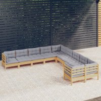 vidaXL 10-tlg. Garten-Lounge-Set mit Grauen Kissen...