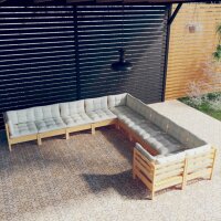 vidaXL 10-tlg. Garten-Lounge-Set mit Creme Kissen...