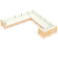 vidaXL 10-tlg. Garten-Lounge-Set mit Creme Kissen Kiefernholz