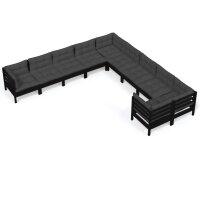 vidaXL 10-tlg. Garten-Lounge-Set mit Kissen Schwarz...