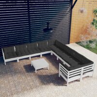 vidaXL 11-tlg. Garten-Lounge-Set mit Kissen Wei&szlig; Kiefernholz