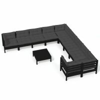 vidaXL 11-tlg. Garten-Lounge-Set mit Kissen Schwarz...