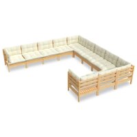 vidaXL 11-tlg. Garten-Lounge-Set mit Creme Kissen...