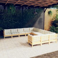 vidaXL 11-tlg. Garten-Lounge-Set mit Creme Kissen...