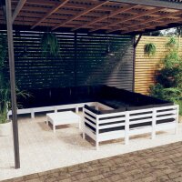 vidaXL 12-tlg. Garten-Lounge-Set mit Kissen Wei&szlig; Kiefernholz