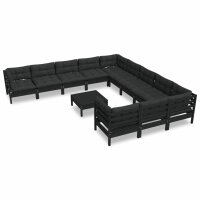 vidaXL 12-tlg. Garten-Lounge-Set mit Kissen Schwarz Kiefernholz