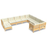 vidaXL 10-tlg. Garten-Lounge-Set mit Creme Kissen...