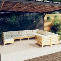 vidaXL 10-tlg. Garten-Lounge-Set mit Creme Kissen...