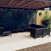 vidaXL 10-tlg. Garten-Lounge-Set mit Kissen Schwarz...