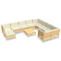 vidaXL 11-tlg. Garten-Lounge-Set mit Creme Kissen Kiefernholz