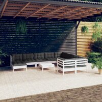 vidaXL 11-tlg. Garten-Lounge-Set mit Kissen Wei&szlig; Kiefernholz