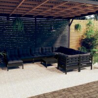 vidaXL 11-tlg. Garten-Lounge-Set mit Kissen Schwarz Kiefernholz