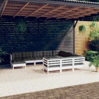 vidaXL 11-tlg. Garten-Lounge-Set mit Kissen Wei&szlig; Kiefernholz