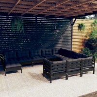 vidaXL 11-tlg. Garten-Lounge-Set mit Kissen Schwarz Kiefernholz