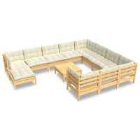 vidaXL 12-tlg. Garten-Lounge-Set mit Creme Kissen Kiefernholz