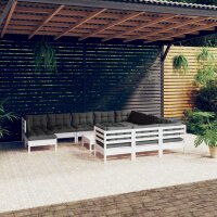 vidaXL 12-tlg. Garten-Lounge-Set mit Kissen Wei&szlig; Kiefernholz