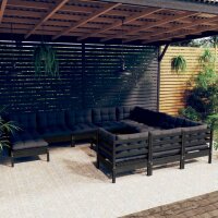 vidaXL 12-tlg. Garten-Lounge-Set mit Kissen Schwarz Kiefernholz