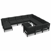 vidaXL 12-tlg. Garten-Lounge-Set mit Kissen Schwarz Kiefernholz