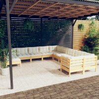 vidaXL 11-tlg. Garten-Lounge-Set mit Creme Kissen...