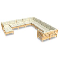 vidaXL 11-tlg. Garten-Lounge-Set mit Creme Kissen...