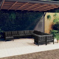 vidaXL 11-tlg. Garten-Lounge-Set mit Kissen Schwarz...