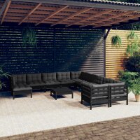 vidaXL 12-tlg. Garten-Lounge-Set mit Kissen Schwarz Kiefernholz