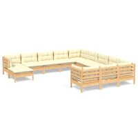 vidaXL 12-tlg. Garten-Lounge-Set mit Creme Kissen...