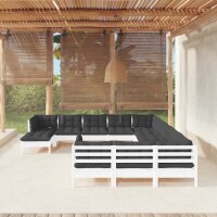 vidaXL 12-tlg. Garten-Lounge-Set mit Kissen Wei&szlig; Kiefernholz