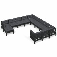 vidaXL 12-tlg. Garten-Lounge-Set mit Kissen Schwarz...