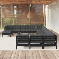 vidaXL 12-tlg. Garten-Lounge-Set mit Kissen Schwarz...