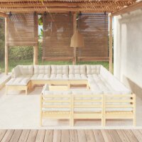 vidaXL 13-tlg. Garten-Lounge-Set mit Creme Kissen Kiefernholz