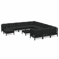 vidaXL 13-tlg. Garten-Lounge-Set mit Kissen Schwarz Kiefernholz