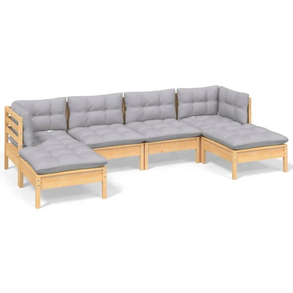 vidaXL 6-tlg. Garten-Lounge-Set mit Grauen Kissen Kiefernholz