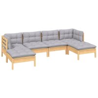 vidaXL 6-tlg. Garten-Lounge-Set mit Grauen Kissen Kiefernholz